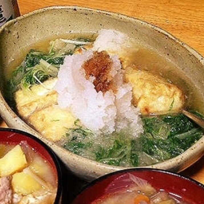 めんつゆで簡単！揚げ出し豆腐と水菜のみぞれ煮